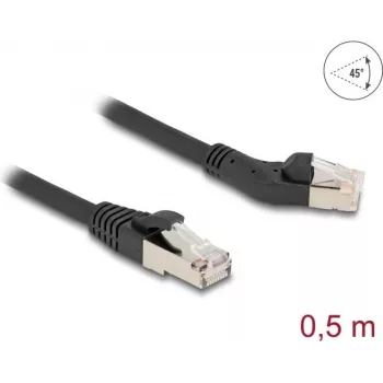 Netzwerkkabel DeLOCK RJ45 Cat.6A S/FTP 45° links abgewinkelt auf gerade 0,5 m schwarz