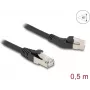Netzwerkkabel DeLOCK RJ45 Cat.6A S/FTP 45° links abgewinkelt auf gerade 0,5 m schwarz