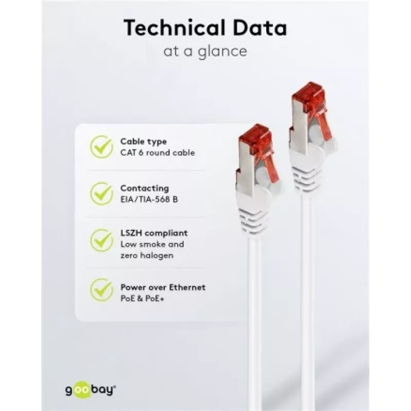 Wentronic Goobay CAT 6 Patchkabel, S/FTP (PiMF), Weiß, 3 m – LSZH halogenfrei, Kupfer (93507)