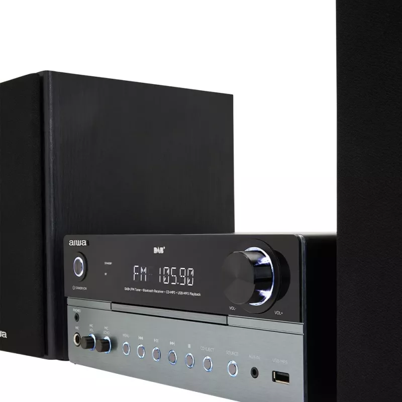 Home-Audio-Mikrosystem Aiwa MSBTU-700DAB — 25 W RMS, DAB+/FM, Bluetooth 10 m, CD-Tray, LED-Anzeige, Schwarz/Arktisblau
