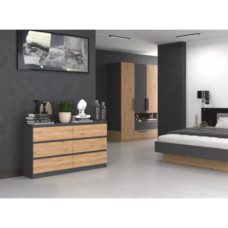 Kommode Top e Shop M6 140 ANT/ART, 6 Schubladen, Anthrazit Eiche, 1380×750×400 mm