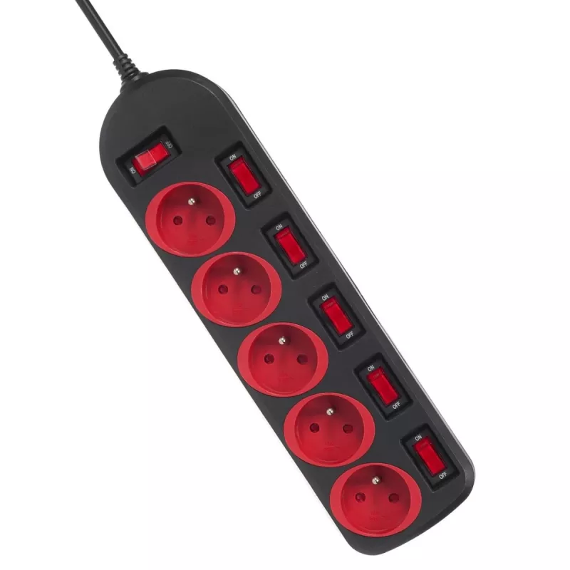 Stromverlängerung MACLEAN MCE204 1,5 m Kabel, 5 AC-Steckdosen, innen, schwarz/rot