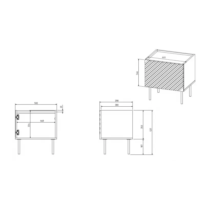 Nachttisch Cama ONDA 50x40x54 cm schwarz MDF/Spanplatte 2er-Set