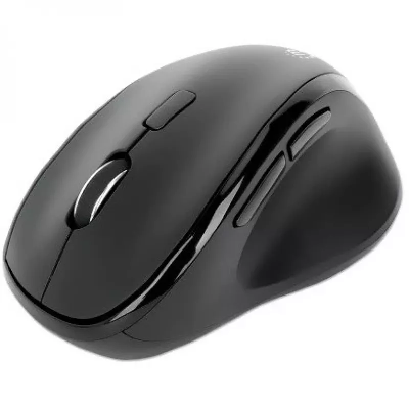 Manhattan Ergonomische kabellose Maus, rechtshändig, einstellbare 800/1200/1600 dpi, 2,4 GHz (bis zu 10 m), sechs Tasten mit Scrollrad, Combo-USB-A- und USB-C-Empfänger, Schwarz, AA-Batterie (enthalten), drei Jahre Garantie