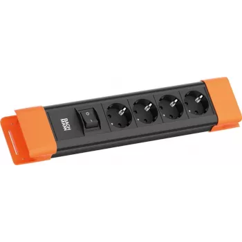 Power Strip Bachmann CONNECTUS mit 4 CEE 7/3-Steckdosen, 1 Schalter, 2,0 m Kabel, CEE7/7-Stecker, Schwarz/Orange