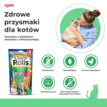 INABA Churu Rolls Hühnerrezept umwickelt Thunfischrezept - Katzenleckerli - 4x10 g