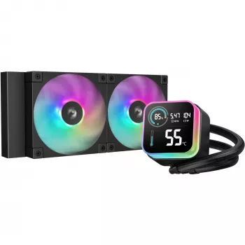 Flüssigkeitskühlungsset DeepCool LQ240 — 240 mm Radiator, 2×120 mm PWM-Lüfter, RGB, Schlauch 41 cm, Aluminiumradiator, schwarz