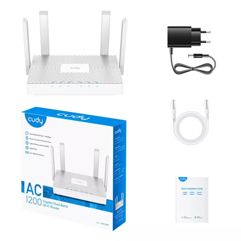 Router Cudy WR1300E Dualband Wi‑Fi 5 (802.11ac), 1167 Mbit/s, 4 externe Antennen, Gigabit Ethernet