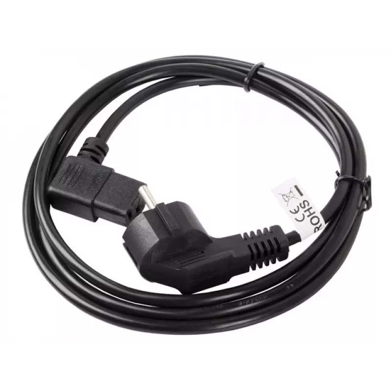Netzkabel LANBERG CA-C13C-12CC-0018-BK, 2 m, C13-Kupplung auf CEE7/7, schwarz, abgewinkelter C13