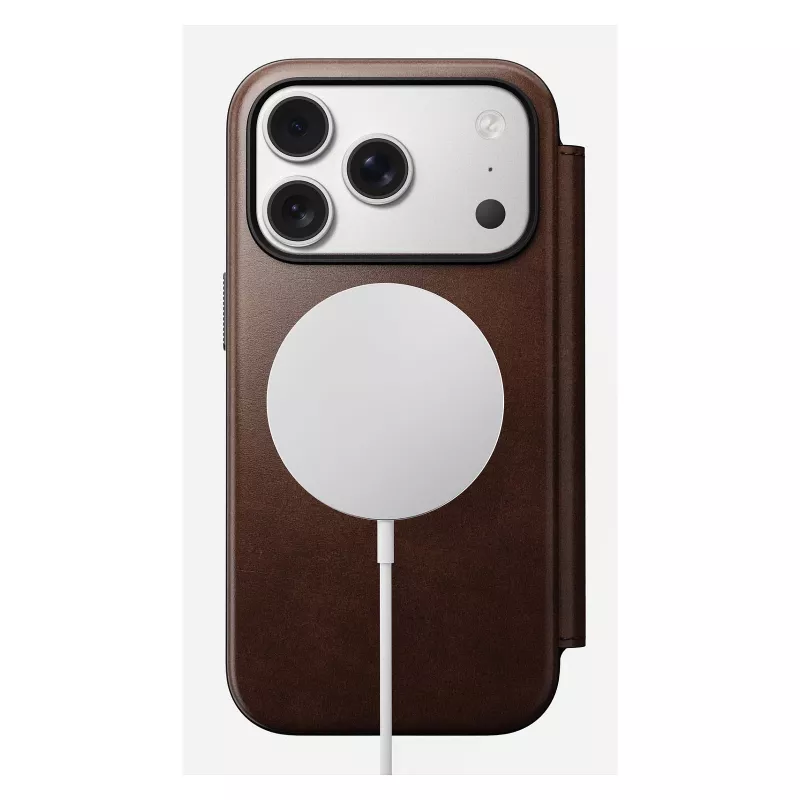 Handyhülle Nomad Modern Leather Folio für iPhone 17 Pro, Leder/Aluminium, 16 cm (6,3 Zoll) braun, 4 Kartenfächer