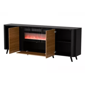 Kommode Cama Meble Volare 200 x 39 x 75 cm, schwarz/walnuss, Spanplatte, inklusive Kamin