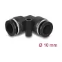 Pneumatik-Steckverbinder DELOCK 10 mm, 90° abgewinkelt mit Befestigungsbohrung, Innengewinde, Metall/Kunststoff, Länge 36,5 mm