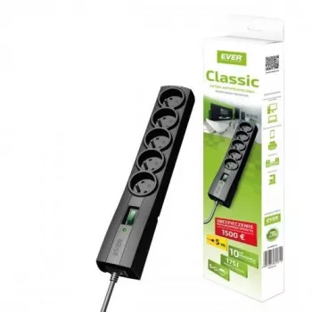 Power strip EVER CLASSIC 5-Steckdosen 3 m Kabel 250 V 10 A mit Überspannungsschutz (175 J) Schwarz