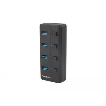 USB-Hub NATEC MANTIS USB 2.0 Type-B — 4x USB 3.2 Gen 1 Type-A Anschlüsse, schwarz, 0,8 m Kabel, Netzteil, Netzschalter