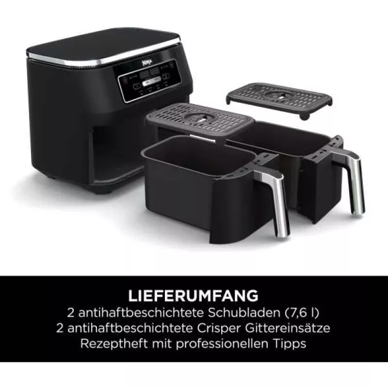 Ninja AF200EU Fritteuse Doppel 7,6 L Stand-alone 2400 W Heißluftfritteuse Schwarz
