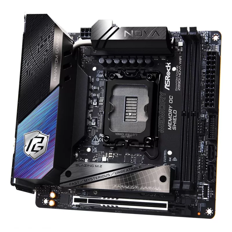 ASRock Phantom Gaming Z890I Nova WiFi Mainboard — Intel Z890, LGA 1851, Mini-ITX, DDR5, 2x M.2, Wi‑Fi 6E/7, 5Gb LAN, Thunderbolt