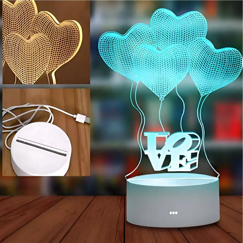 Nachtlampe Extralink HOME 3D Optische Illusion Vier Herzen USB Nachttischlampe