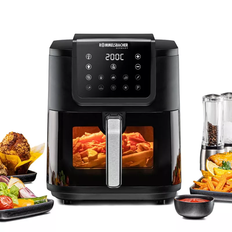 Heißluftfritteuse Rommelsbacher FRH 1700 Single 8 L Standgerät 1700 W mit 10 Programmen und LED-Anzeige