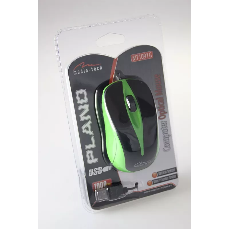 Wired Optical Maus 800dpi Schwarz & green MT1091G