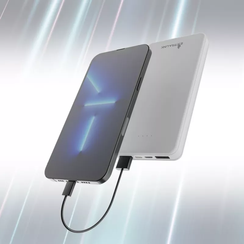 Powerbank Extralink EPB-078W 10000 mAh Weiß, USB-C, 10 W Ausgang, lädt bis zu 2 Geräte