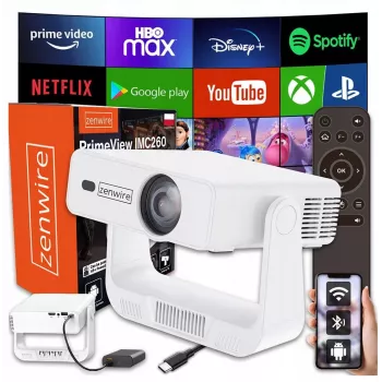 Mini-Projektor zenwire IMC260 – tragbarer Android-14-Projektor, Wi‑Fi, 360°-Unterstützung, Full-HD-/4K-Eingang für Telefone