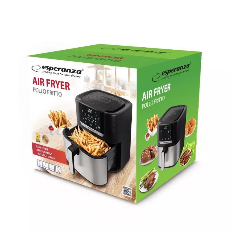 Heißluftfritteuse ESPERANZA EKA004 — 8 L, 1700 W, 8 Programme, Touch-Bedienung, Edelstahl