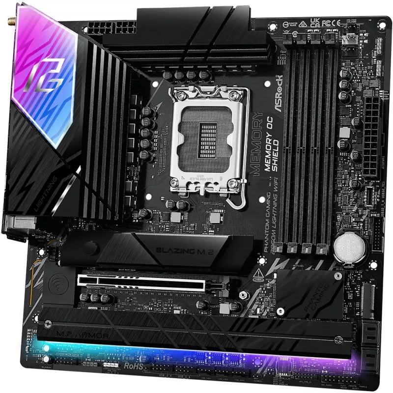 Mainboard ASRock B860M Lightning WiFi — Intel B860, LGA1851, microATX, DDR5, 4 DIMM, Wi‑Fi 6E, 2.5Gb LAN, Thunderbolt 4
