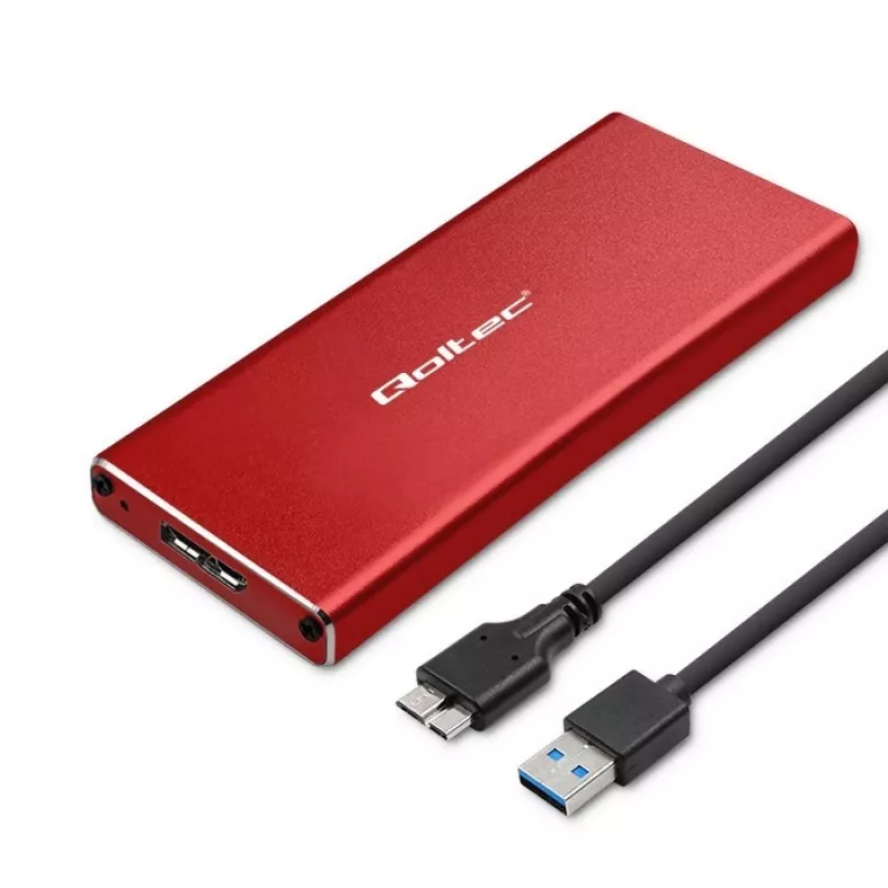 SSD-Gehäuse QOLTEC 51831 USB 3.0 für M.2 SATA-Laufwerke bis zu 2 TB, rot, unterstützt 30 mm Länge, bis zu 4 Laufwerke