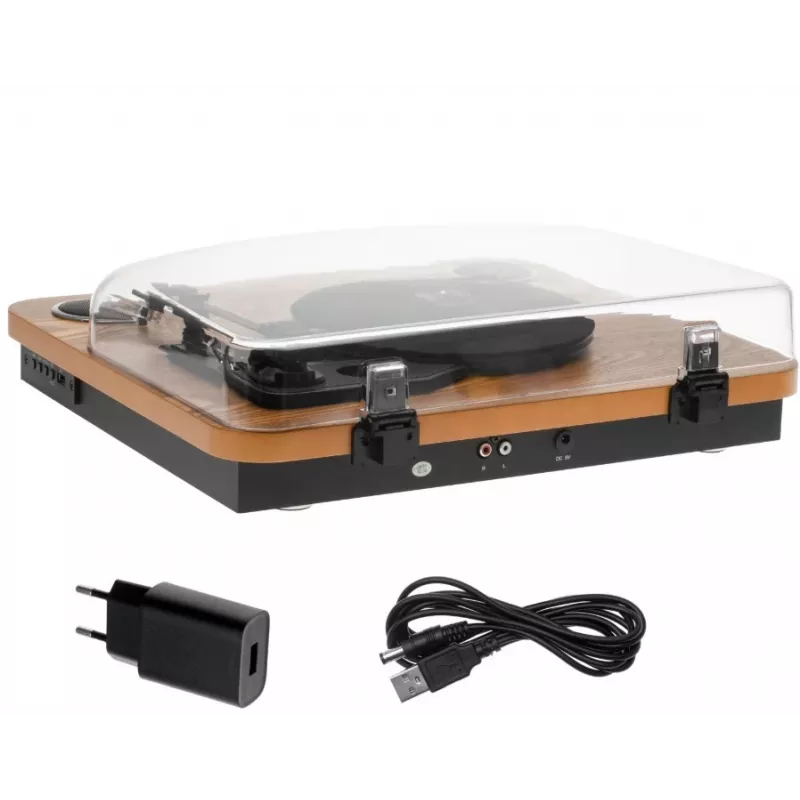 Analoger riemengetriebener Plattenspieler Adler AD 1914 mit USB-Anschluss, Keramikteller, Gleichstrommotor, 33 1/3 U/min, Bluetooth 5.4, Cinch-Ausgängen, eingebauten Lautsprechern