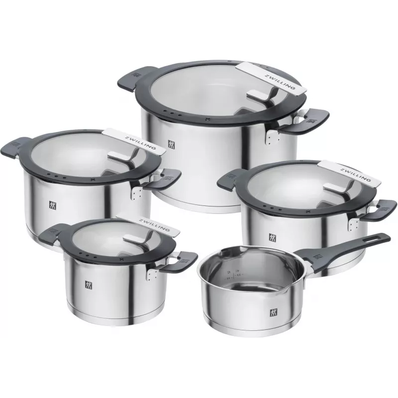 ZWILLING Edelstahl-Topfset SIMPLIFY 5-tlg. – spülmaschinen- & ofenfest, Glasdeckel, geeignet für Keramikkochfelder