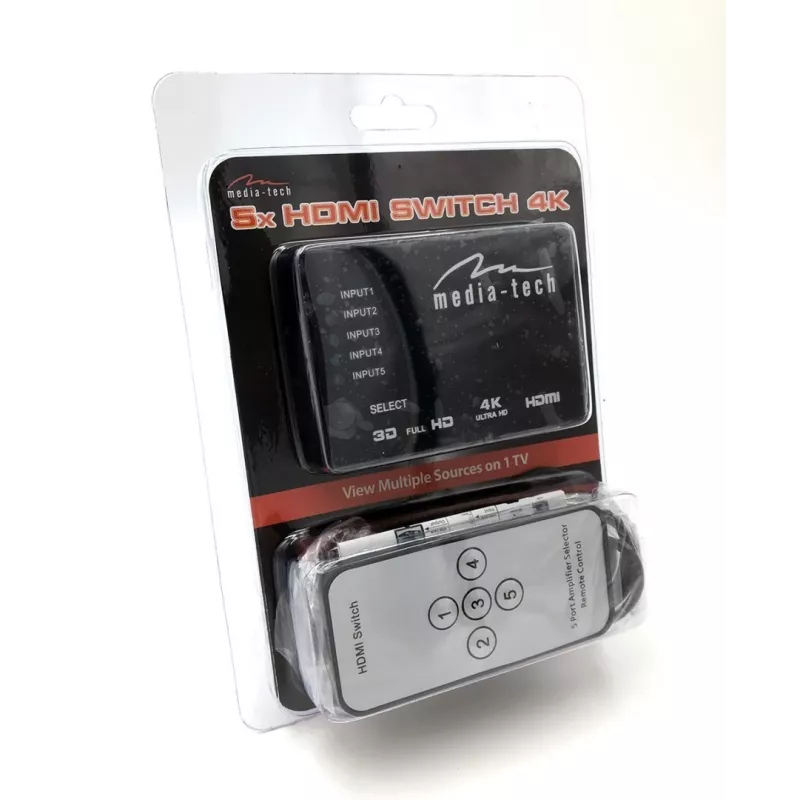 HDMI-Umschalter MEDIA-TECH MT5207, 5x HDMI-Eingänge, 1x HDMI-Ausgang, schwarz