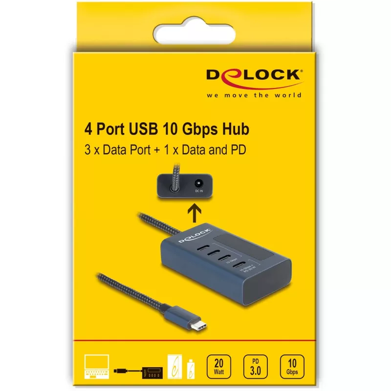 DeLOCK 64189 USB-Hub Typ-C 10000 Mbit/s Blau Metall
