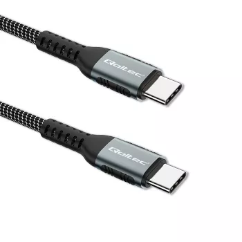 Qoltec 52358 USB-C-auf-USB-C-Kabel, USB 2.0, 480 Mbit/s, 100 W PD, QC 3.0, Nylongeflecht, 1,5 m, schwarz