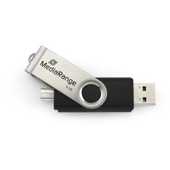 MEDIARANGE MR931-2 - 16 GB - USB Typ-A / Micro-USB - 2.0 - 15 MB/s - Drehring - Silber - Schwarz