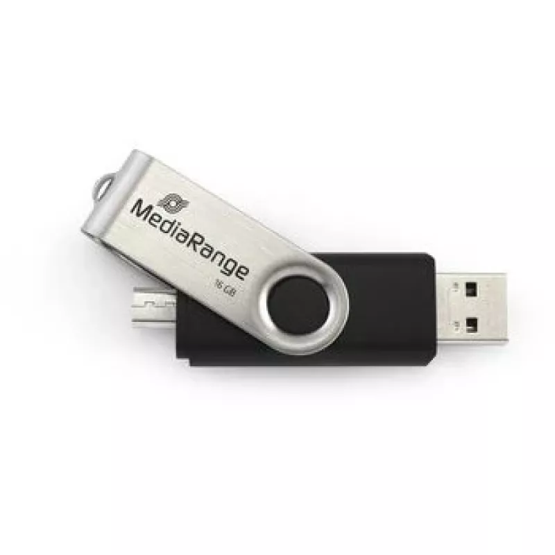 MEDIARANGE MR931-2 - 16 GB - USB Typ-A / Micro-USB - 2.0 - 15 MB/s - Drehring - Silber - Schwarz