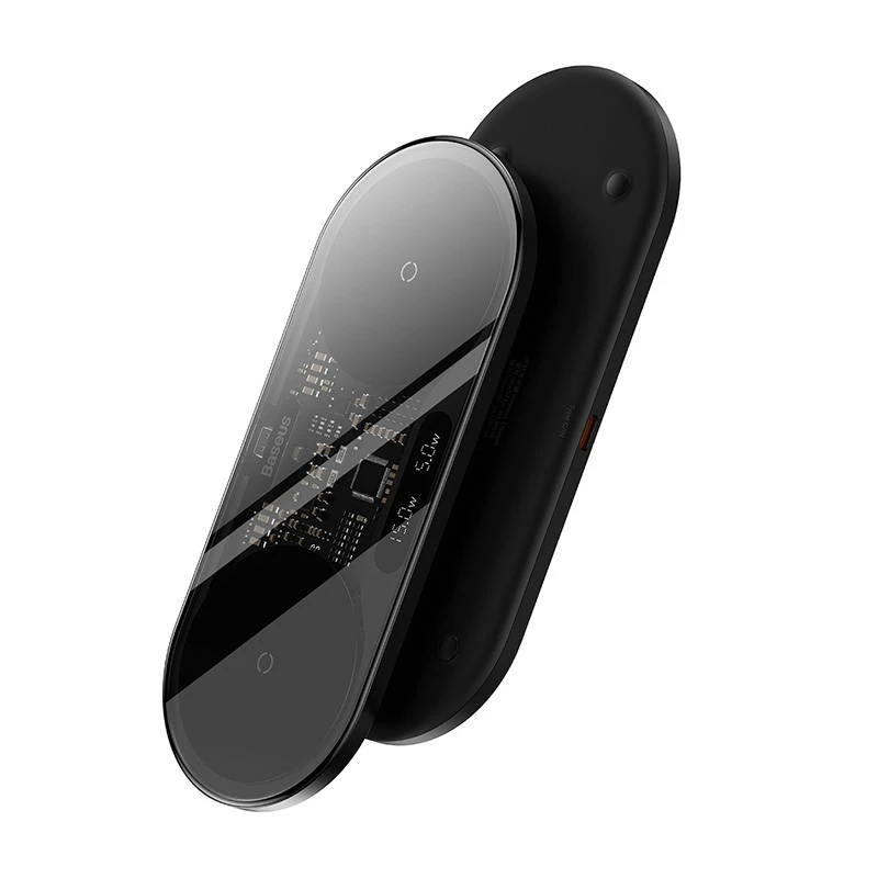 Baseus 2In1 20W Digital Led Display Headphones Schwarz Wireless Charging