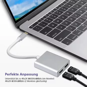 helos USB 3.1 Type-C Splitter 288384 — 2x HDMI 4K, Silber