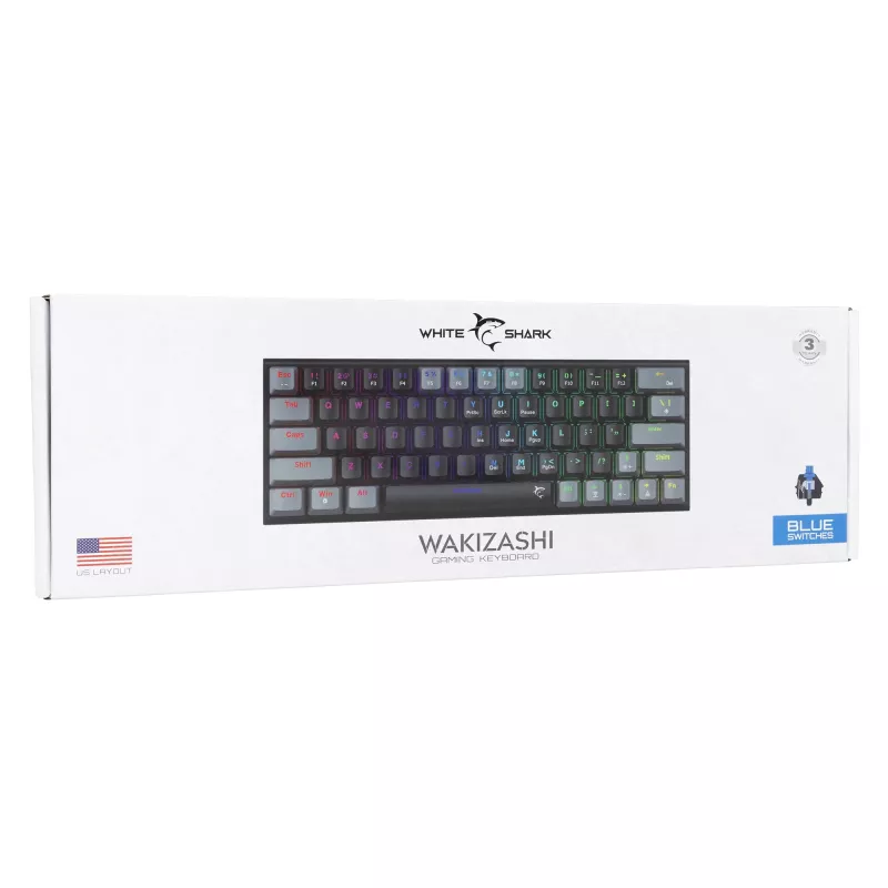 Mechanische Gaming-Tastatur White Shark Wakizashi GK-002121V2 — schwarz/grauer Rahmen, US Blue-Switches