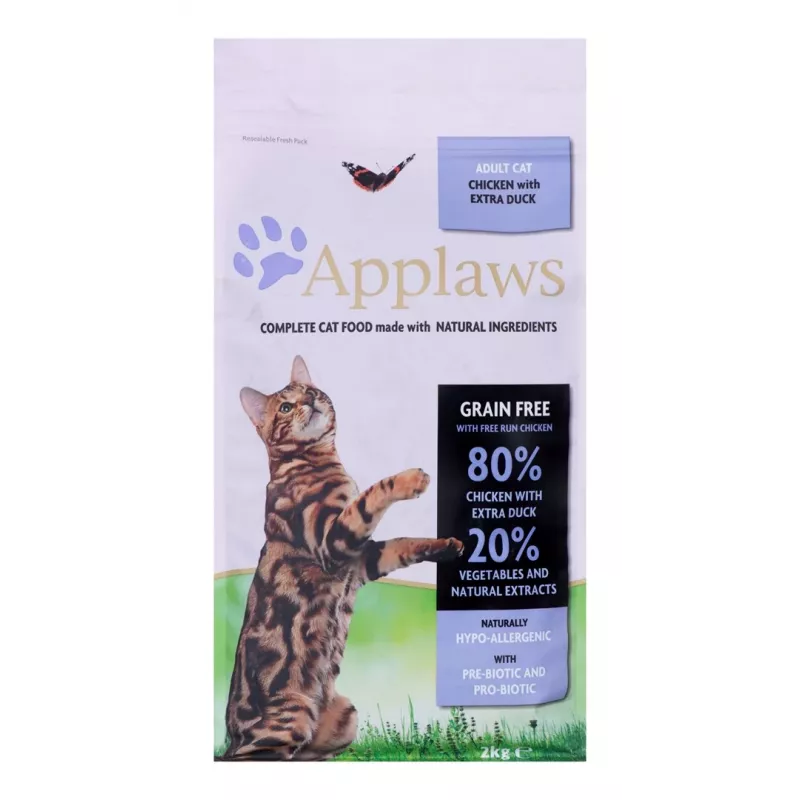 Trockenfutter für Katzen Applaws Huhn mit Ente 2 kg – getreidefreies Alleinfuttermittel für ausgewachsene Katzen, 36,5 % Protein, 16 % Fett