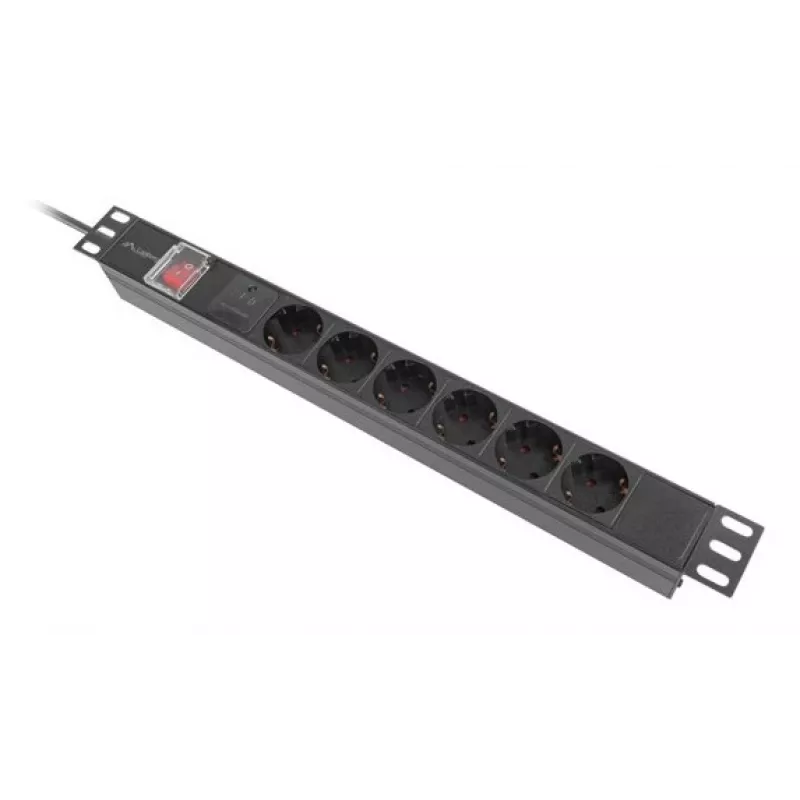 Rack PDU 19 Zoll LANBERG PDU-06F-0200-IEC-BK 1U 10A 6× Schuko 2 m