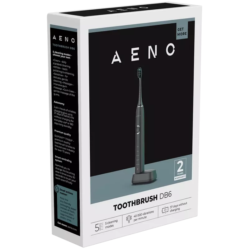 AENO Sonic Electric Toothbrush DB6: Schwarz, 5 Modi, kabelloses Laden, 46000 U/min, 40 Tage ohne Aufladen, IPX7