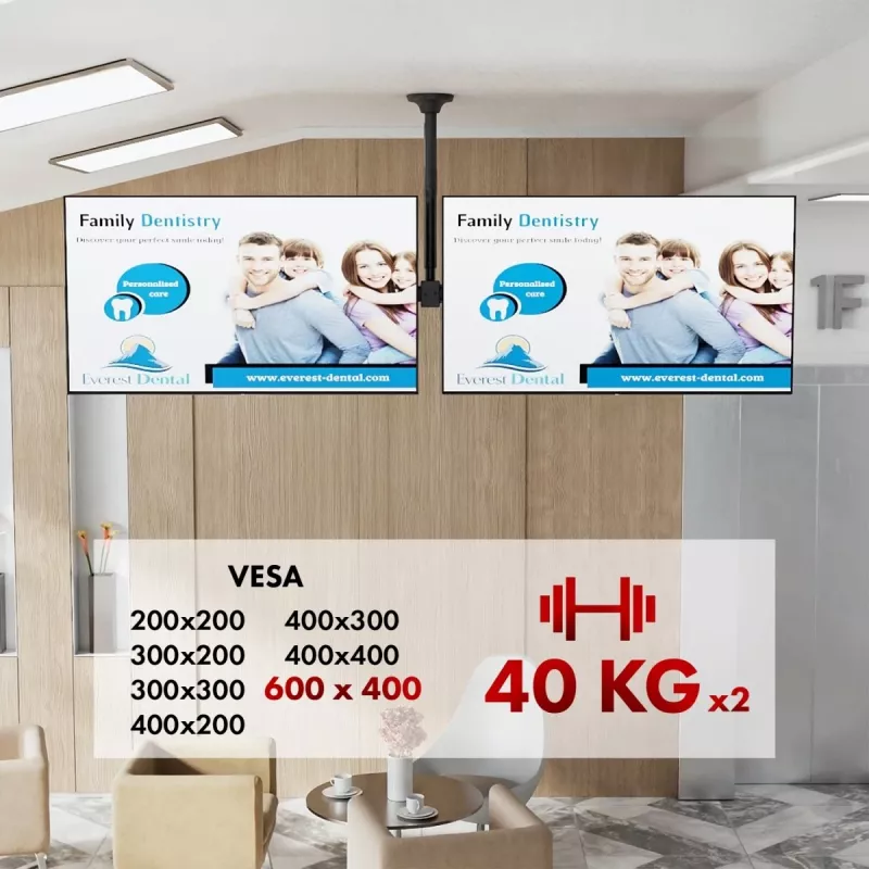 Deckenhalterung MACLEAN MC-111 B für zwei Fernseher, max. Belastung 2×40 kg, max. VESA 600×400