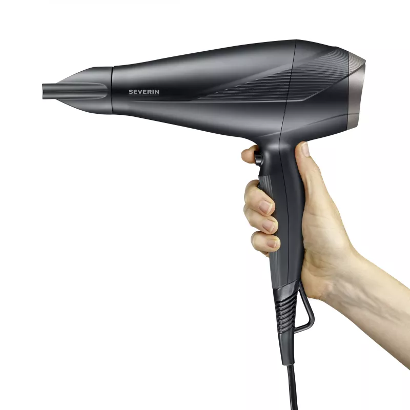 Haartrockner SEVERIN HT0167 Schwarz/Silber, 1600 W, kompaktes faltbares Design