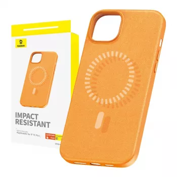 Magnetische Handyhülle für iPhone 15 Plus Baseus Fauxther Serie (Orange)