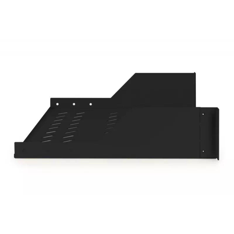 Digitus | 2U Einlegeboden für Racks | DN-19 TRAY-2-SW | Schwarz | Perfekt zur Aufbewahrung von Komponenten, die nicht für 483 mm (19 inch) geeignet sind. Schlankes Design, das Platz von 2 Höheneinheiten einnimmt. Einfach und schnell zu montieren oder zu demon