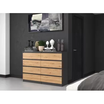 Kommode Top e shop M8 140 ANT/ART — 8 Schubladen, Anthrazit/Eiche, 1380×400×970 mm, Spanplatte
