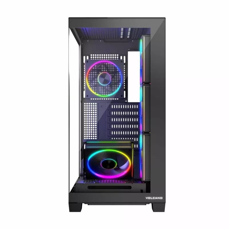 PC-Gehäuse MODECOM Volcano Stellar 5F ATX Midi Tower, gehärtetes Glas, 5 vorinstallierte Lüfter, USB‑C, unterstützt microATX/ATX, max. GPU 420 mm, CPU-Kühlerhöhe 175 mm
