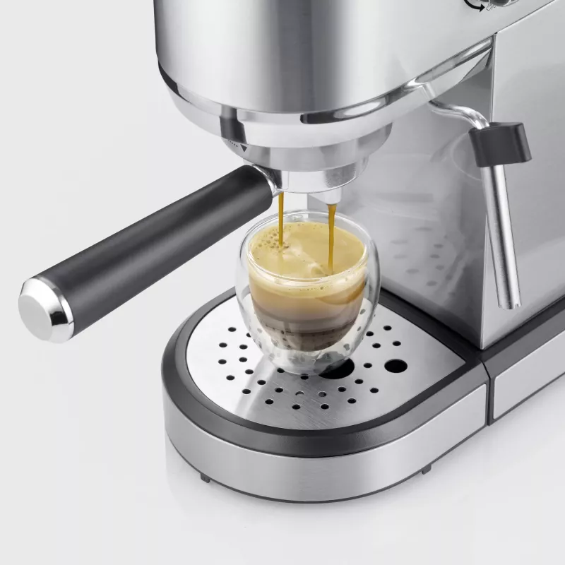 Espressomaschine SEVERIN Newspresa KA 5997 — halbautomatisch, 1 l Wassertank, 1350 W, Kaffeepulver, schwarz/gebürsteter Edelstahl/chrom