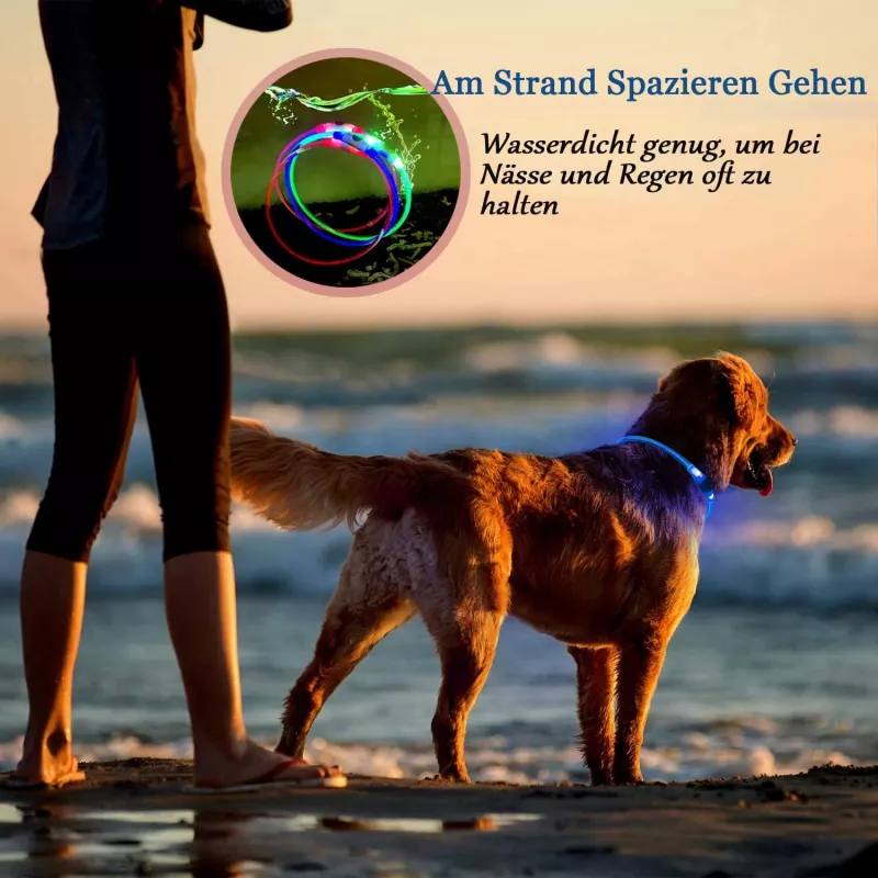 LED-Halsband KABB Blau für Hunde und Katzen – wiederaufladbar, verstellbares Sicherheitshalsband mit Beleuchtung