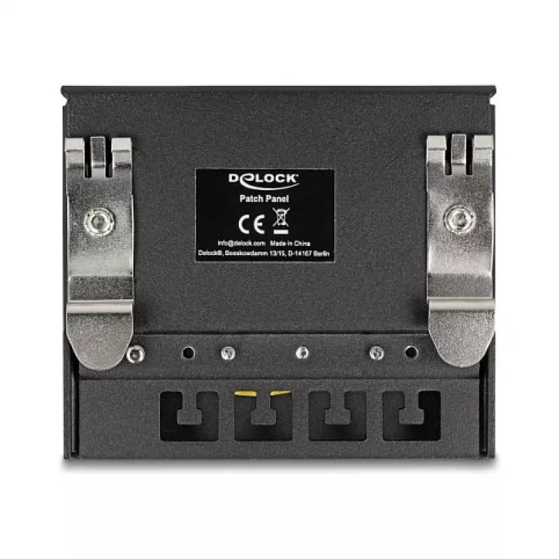 Patchfeld DELOCK Mini Desktop RJ45 4-Port Cat.6A geschirmt schwarz, Metall, 90×22×93 mm